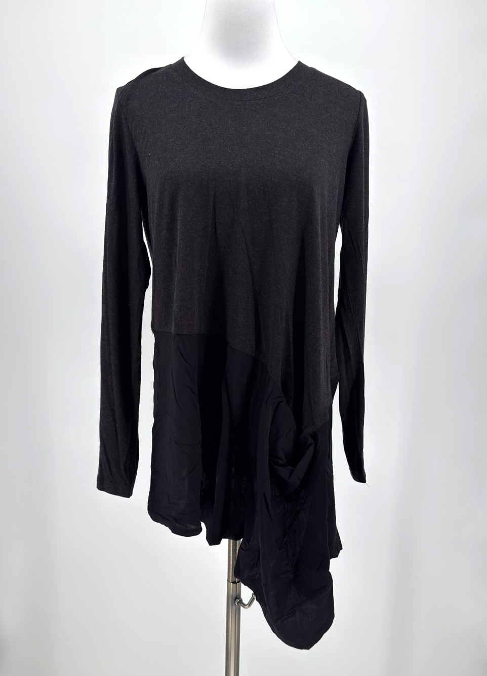Alembika Gray Mixed Media Jersey Lagenlook Long Sleeve Tunic Top Sz 1/S